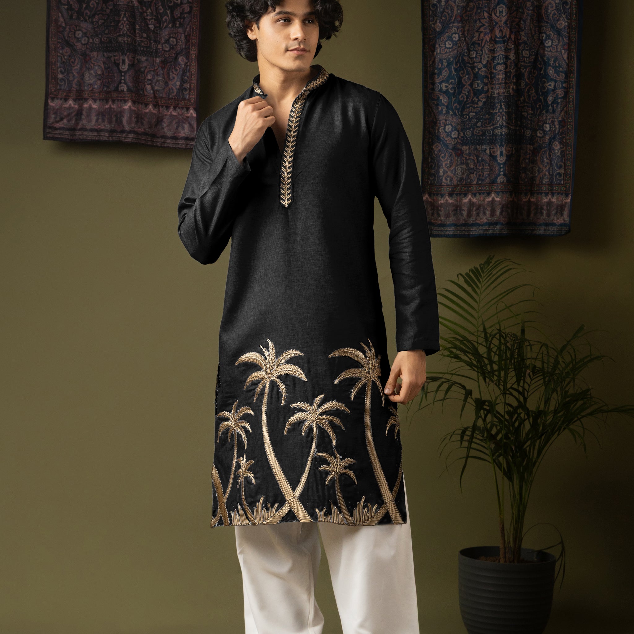 Black Embroidery Patch Work Kurta