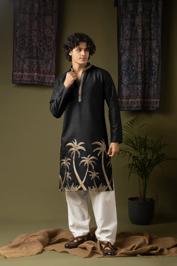 Black Embroidery Patch Work Kurta