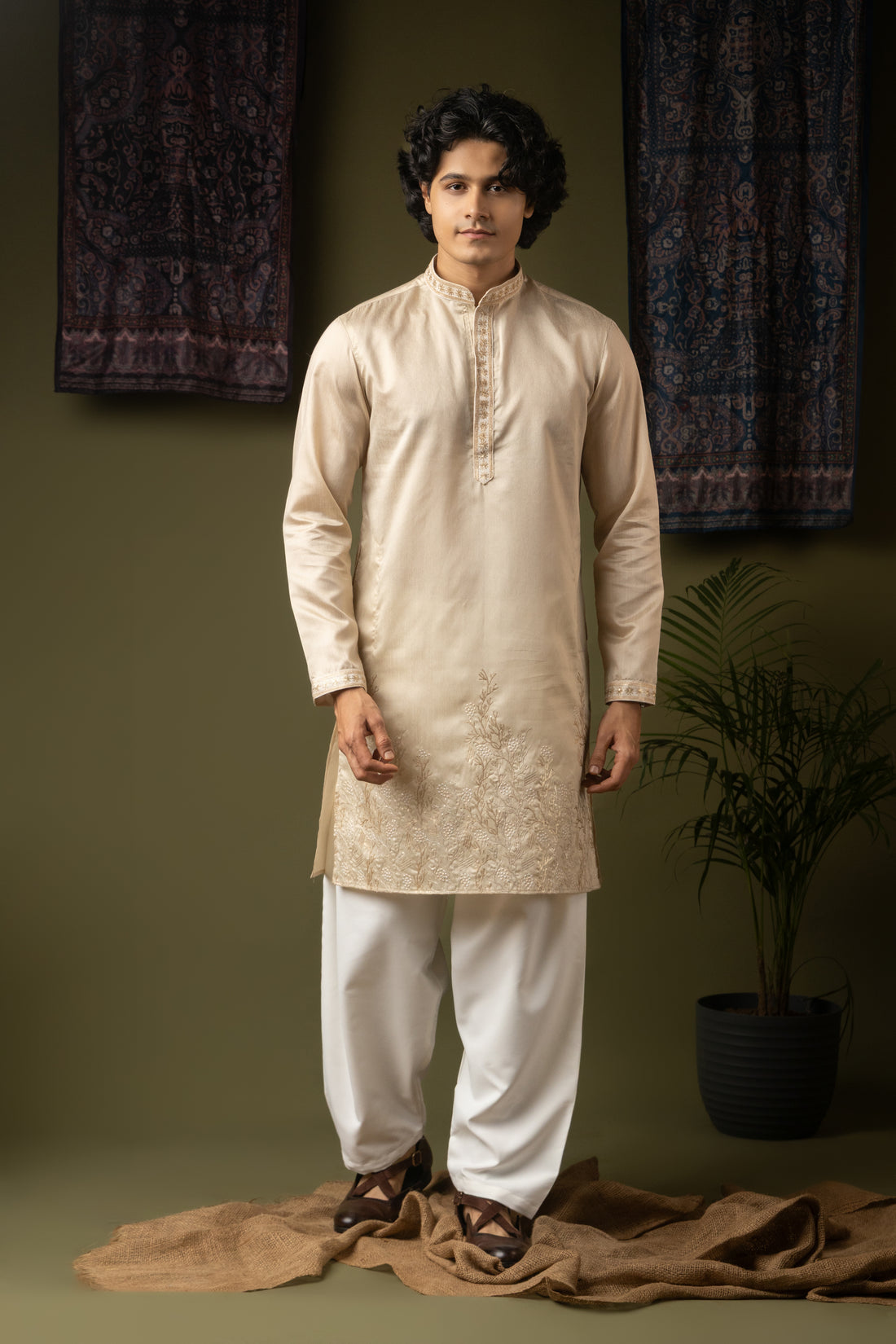 Cream Embroidery Kurta