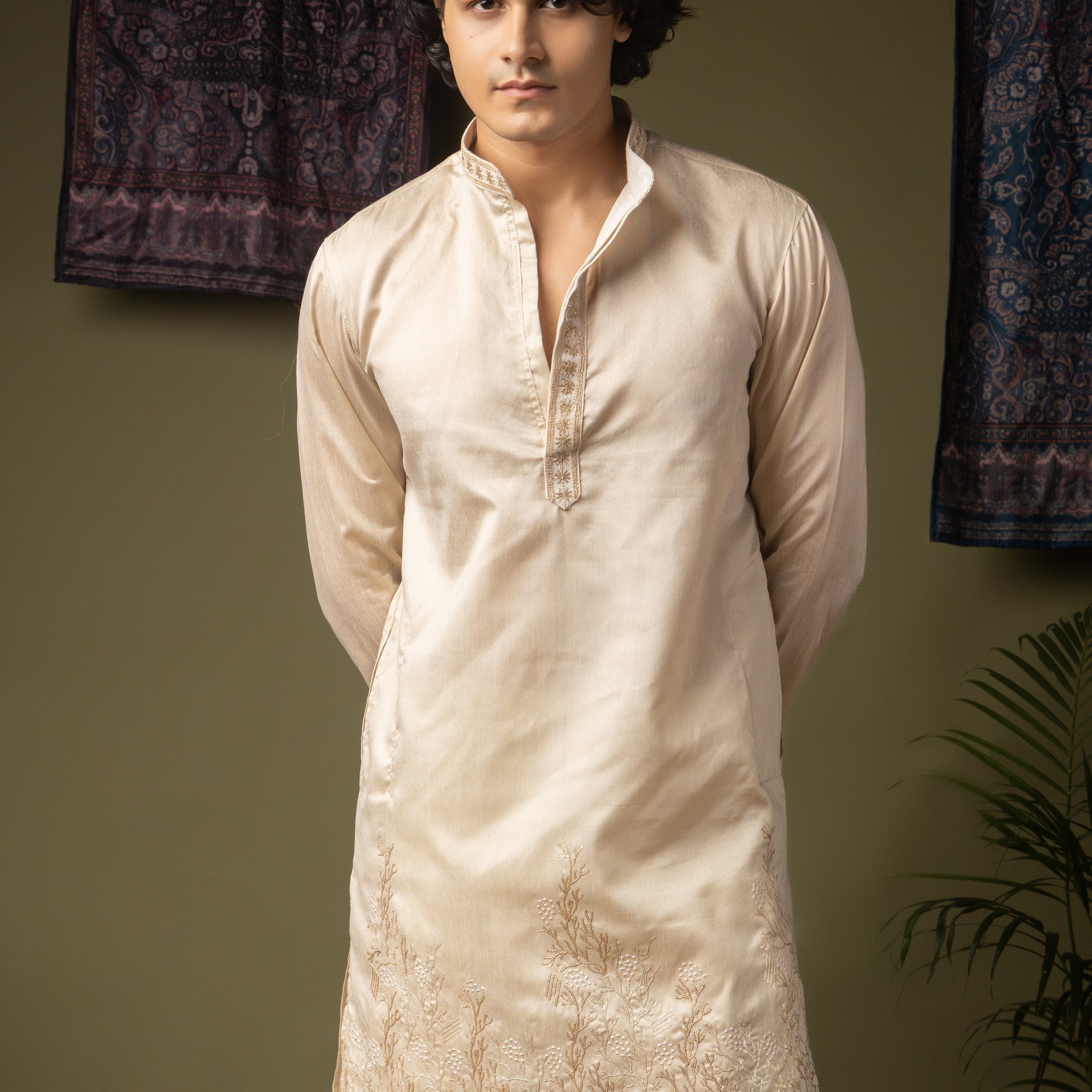 Cream Embroidery Kurta