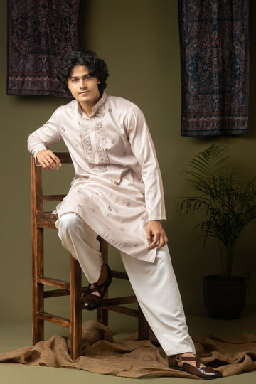 Pinkish Grey Embroidery Kurta