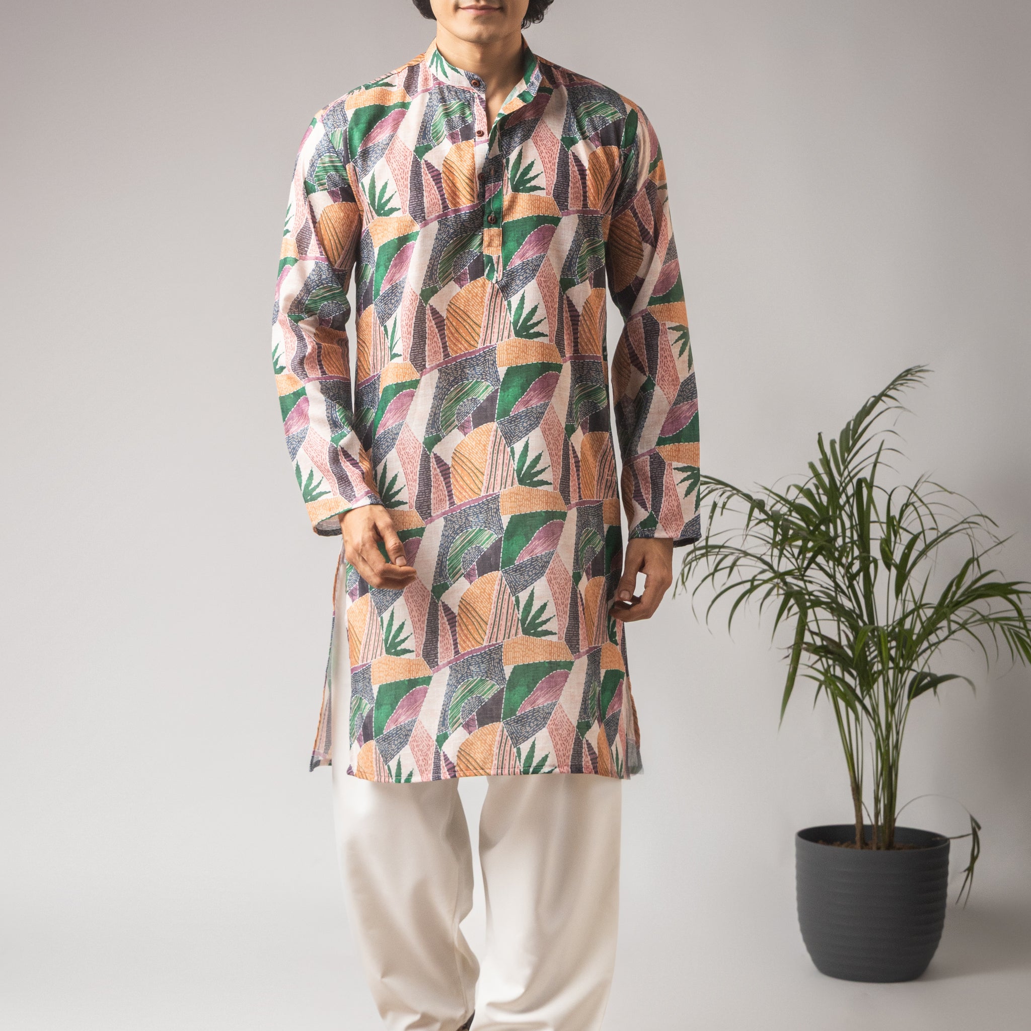Multicolor Linen Printed Kurta