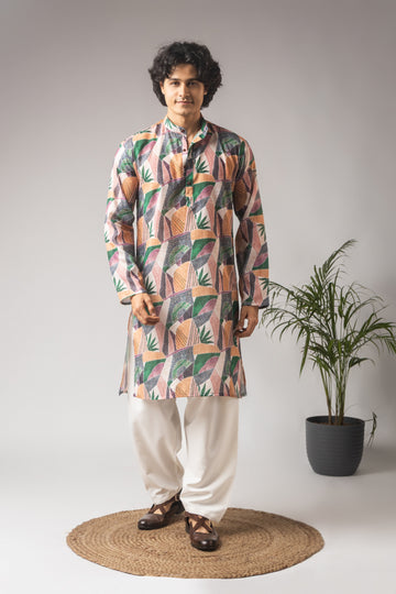 Multicolor Linen Printed Kurta