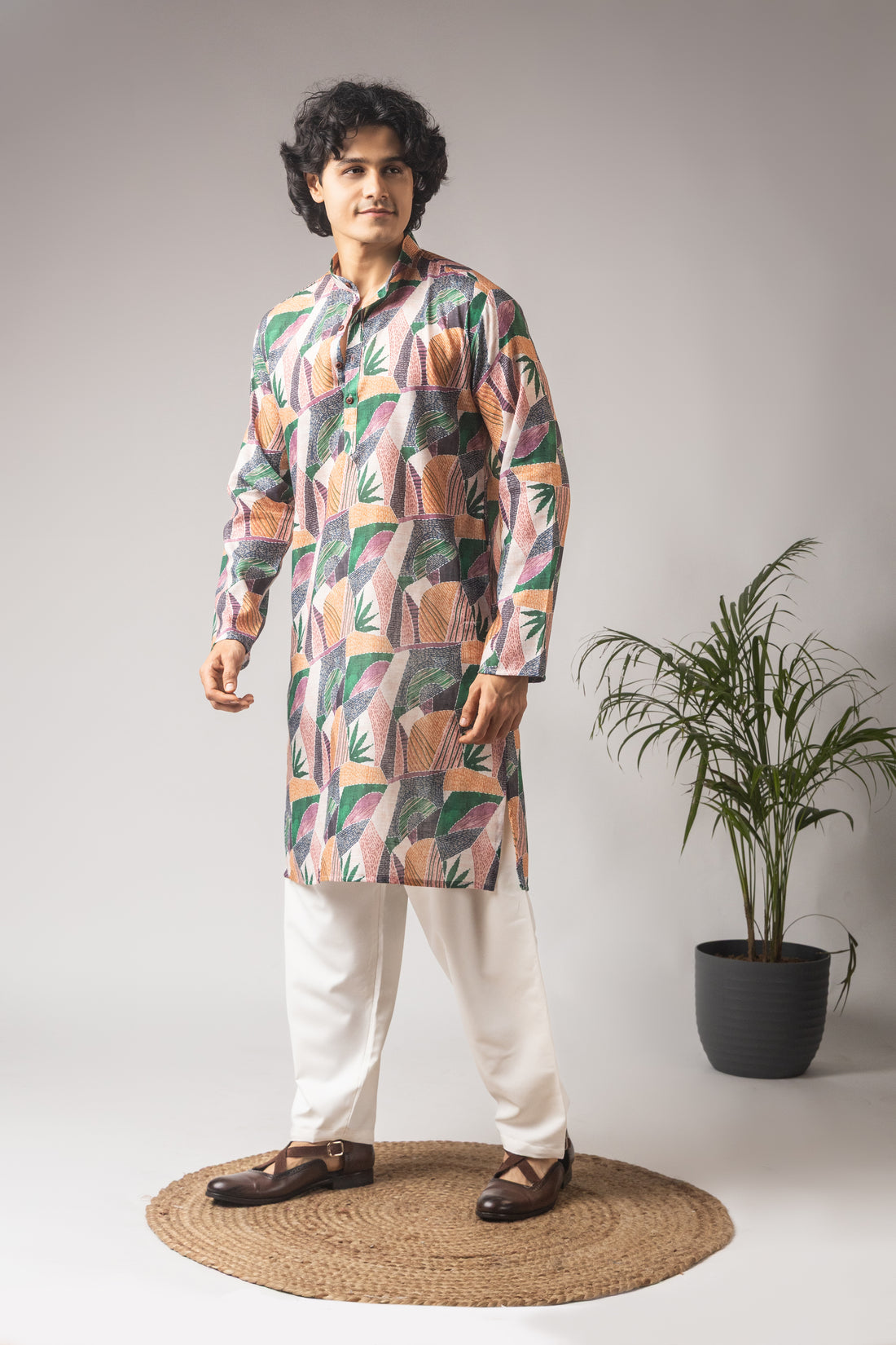 Multicolor Linen Printed Kurta