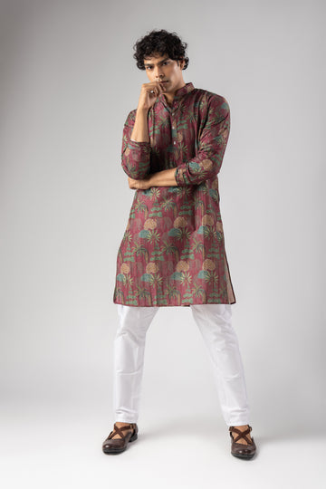 Burgundy Palm Motif Kurta