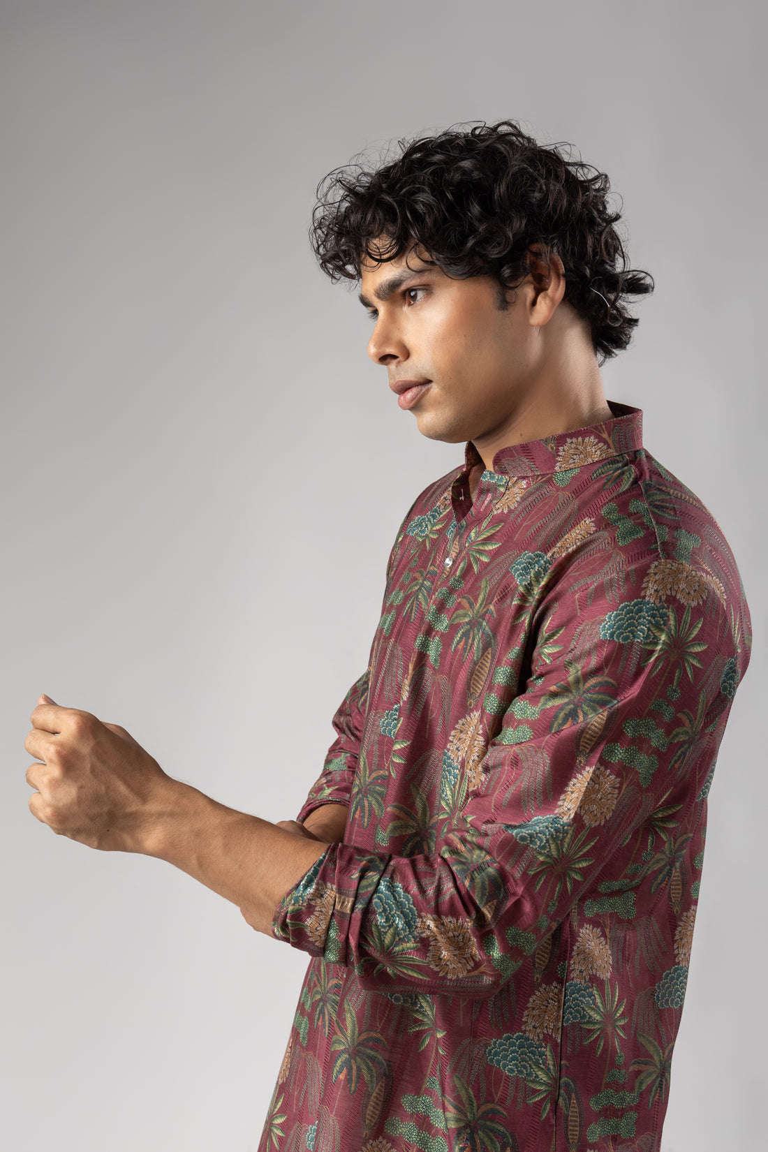 Burgundy Palm Motif Kurta