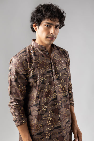Mocha Floral Heritage Kurta