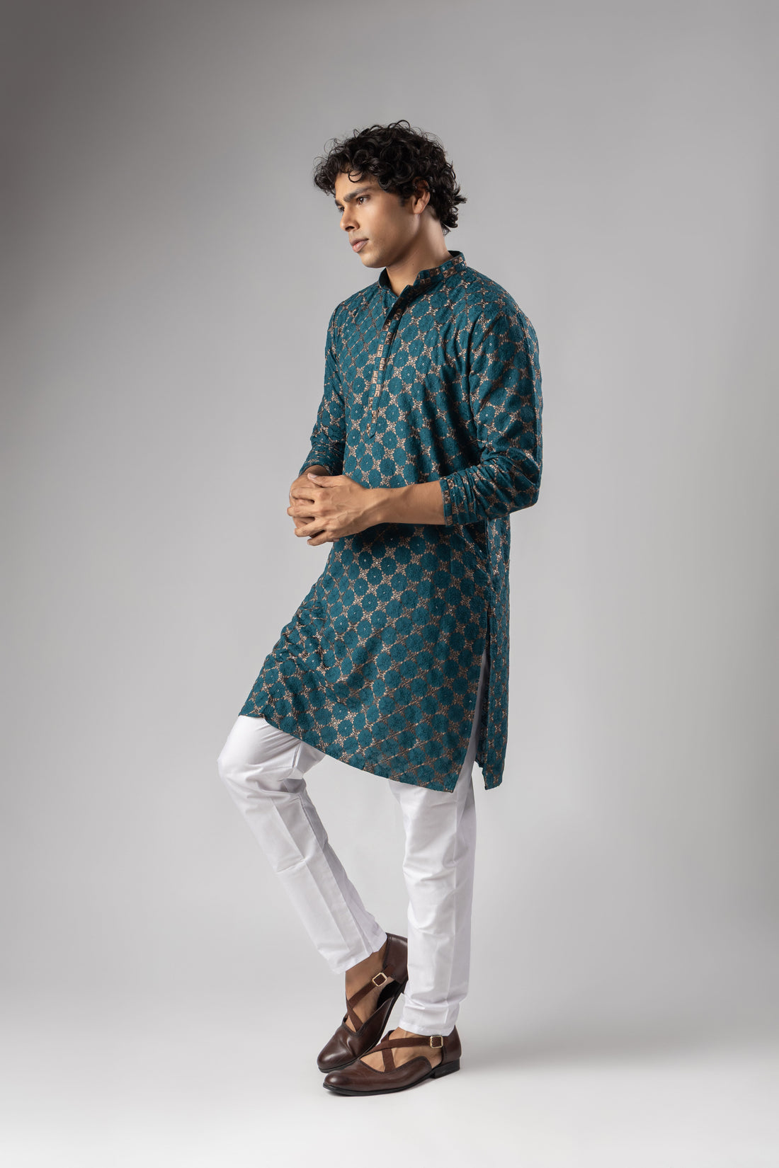 Teal Blue Embroidery Kurta