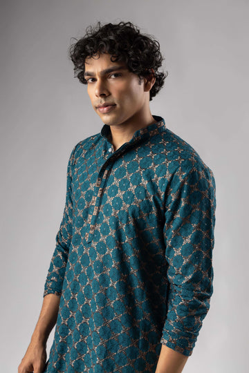 Teal Blue Embroidery Kurta