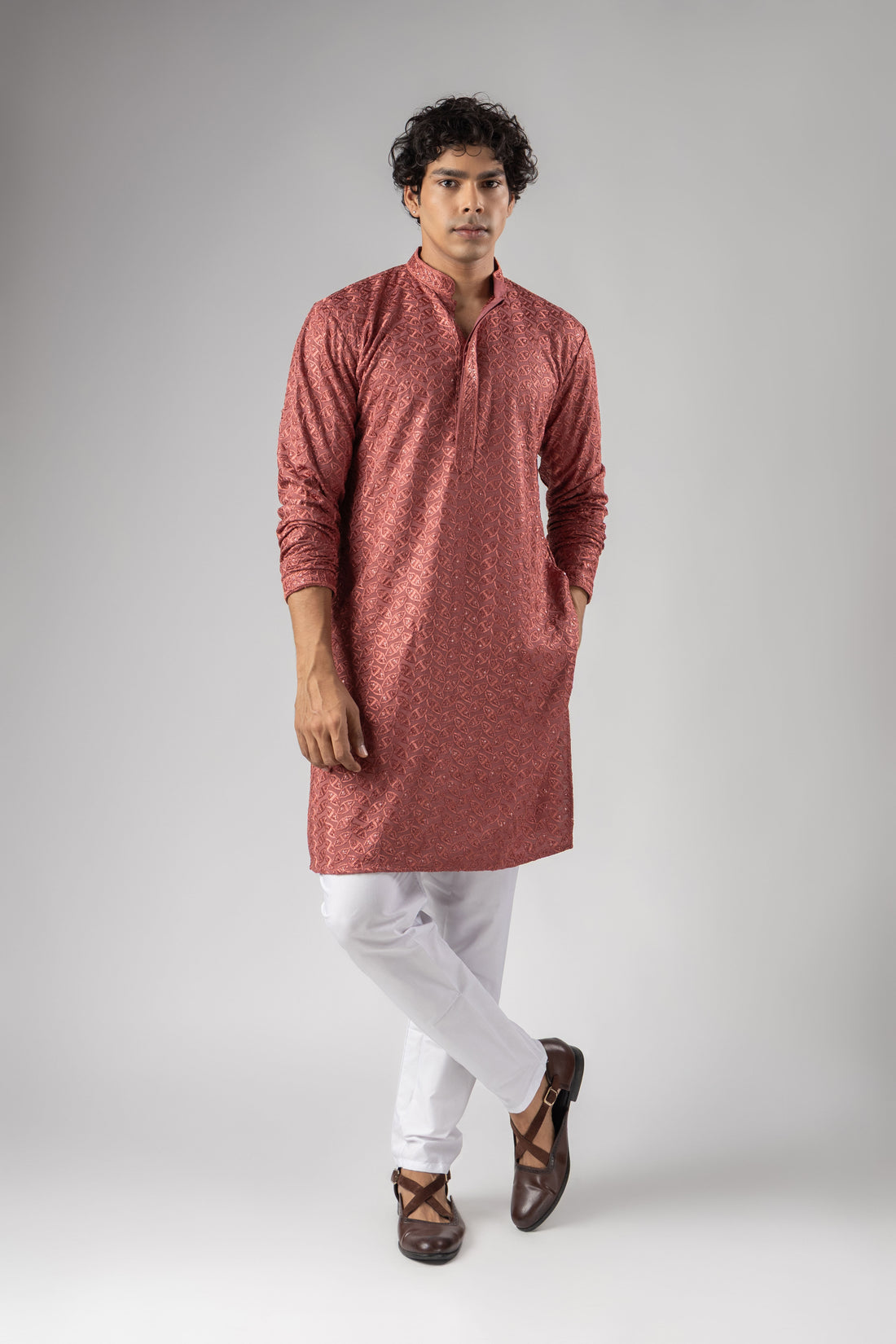 Rose Pink Lucknowi Embroidery Kurta