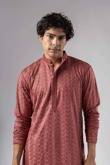 Rose Pink Lucknowi Embroidery Kurta