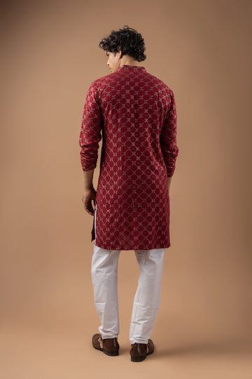 Maroon Lucknowi Embroidery Kurta