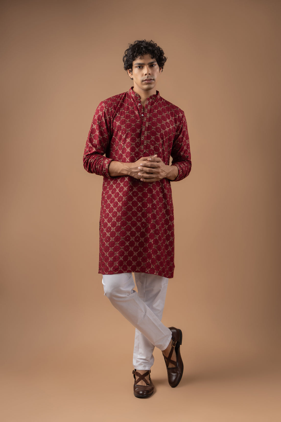 Maroon Lucknowi Embroidery Kurta