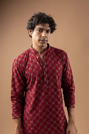 Maroon Lucknowi Embroidery Kurta