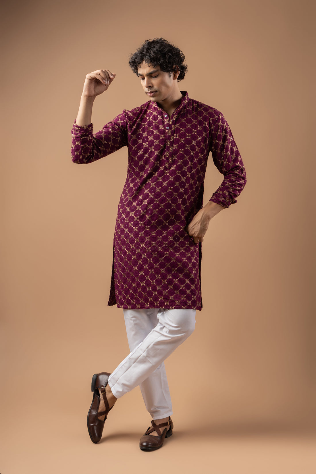 Wine Purple Lucknowi Embroidery Kurta