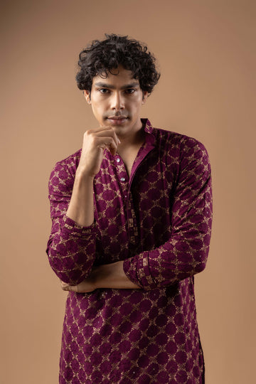 Wine Purple Lucknowi Embroidery Kurta