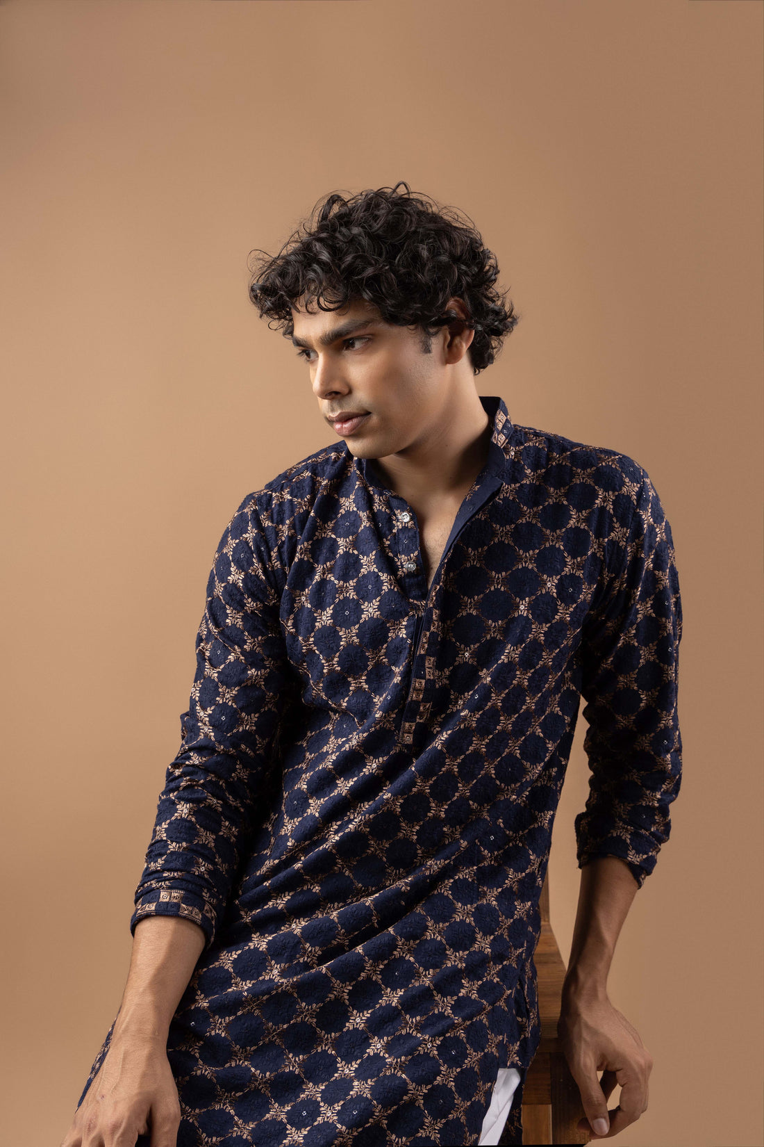Navy Blue Lucknowi Embroidery Kurta
