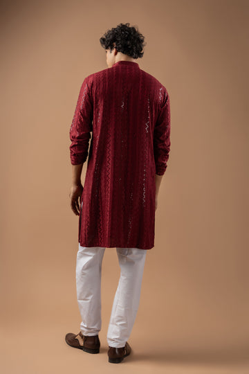 Maroon Embroidery Kurta