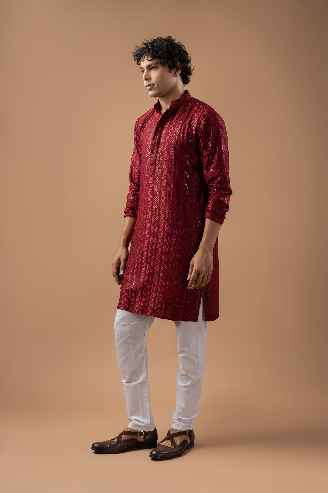 Maroon Embroidery Kurta