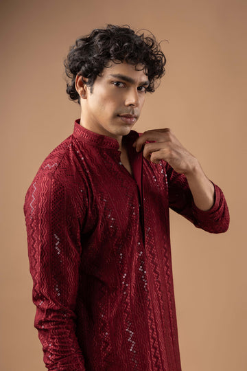 Maroon Embroidery Kurta