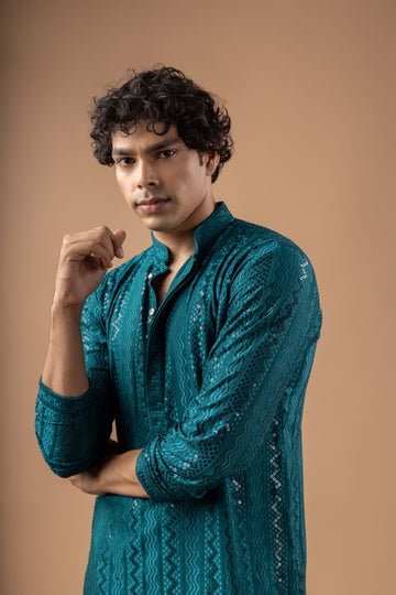 Teal Royale Embroidery Kurta