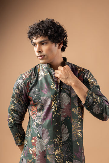 Emerald Foliage Motif Kurta