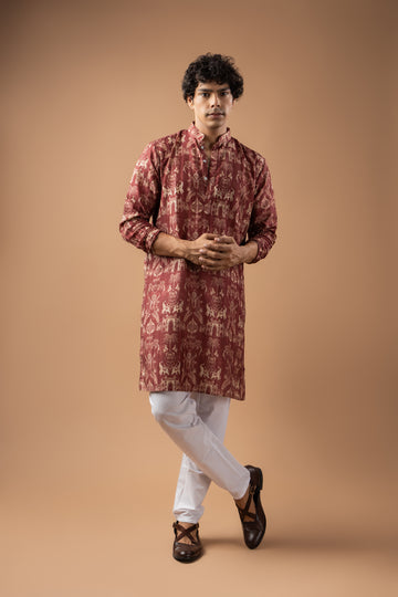 Maroon Heritage Motif Kurta