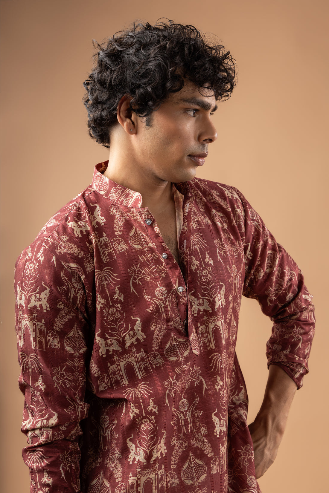 Maroon Heritage Motif Kurta