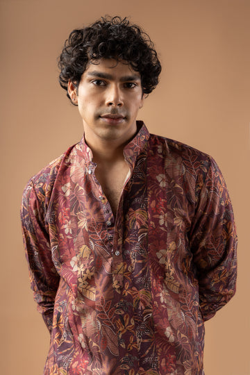 Vintage Wine Botanical Motif Kurta
