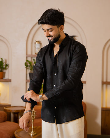 Signature Black Tonal Pattern Linen Shirt