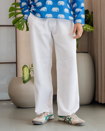 White Drawstring Linen Pant