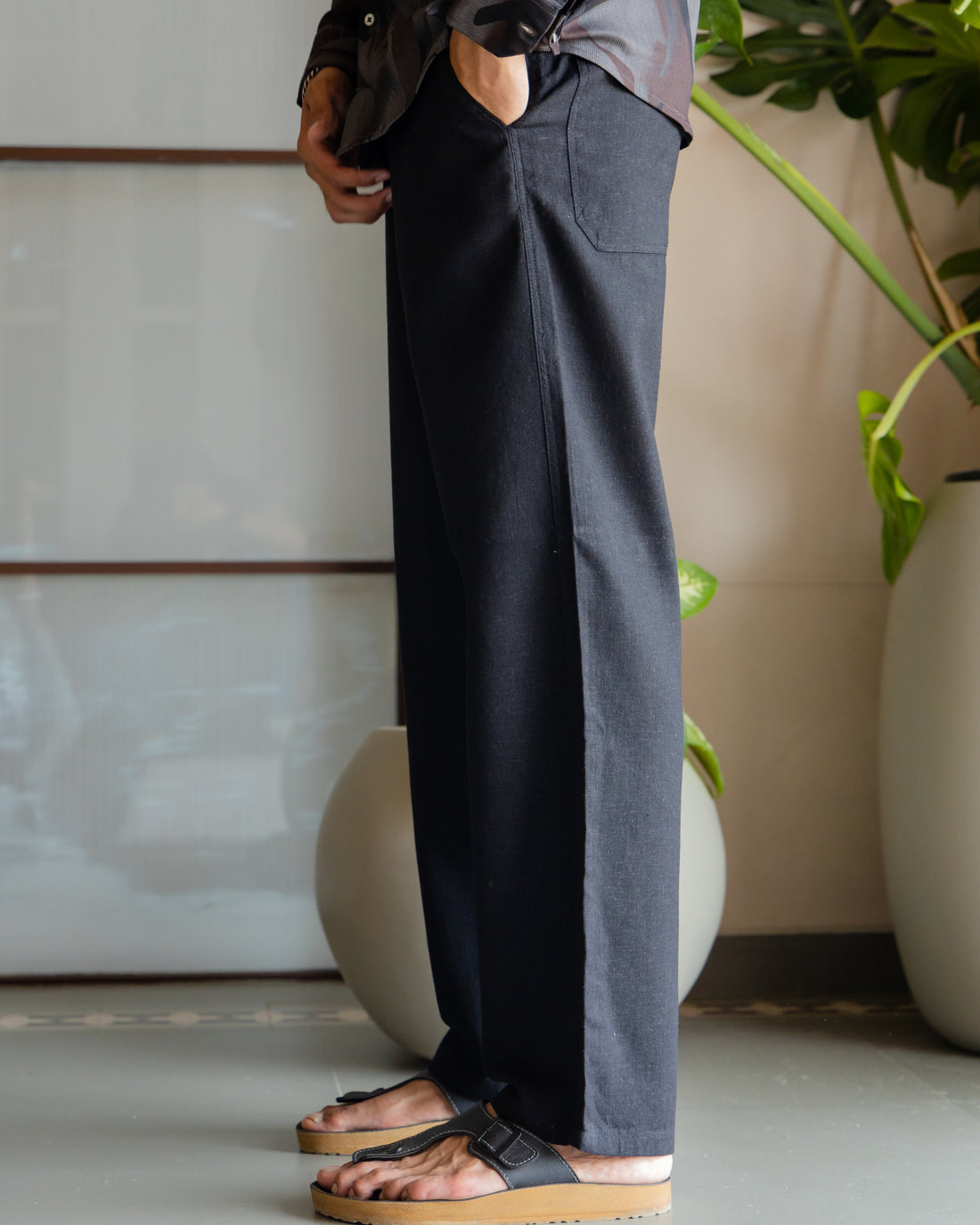Black Drawstring Linen Pant