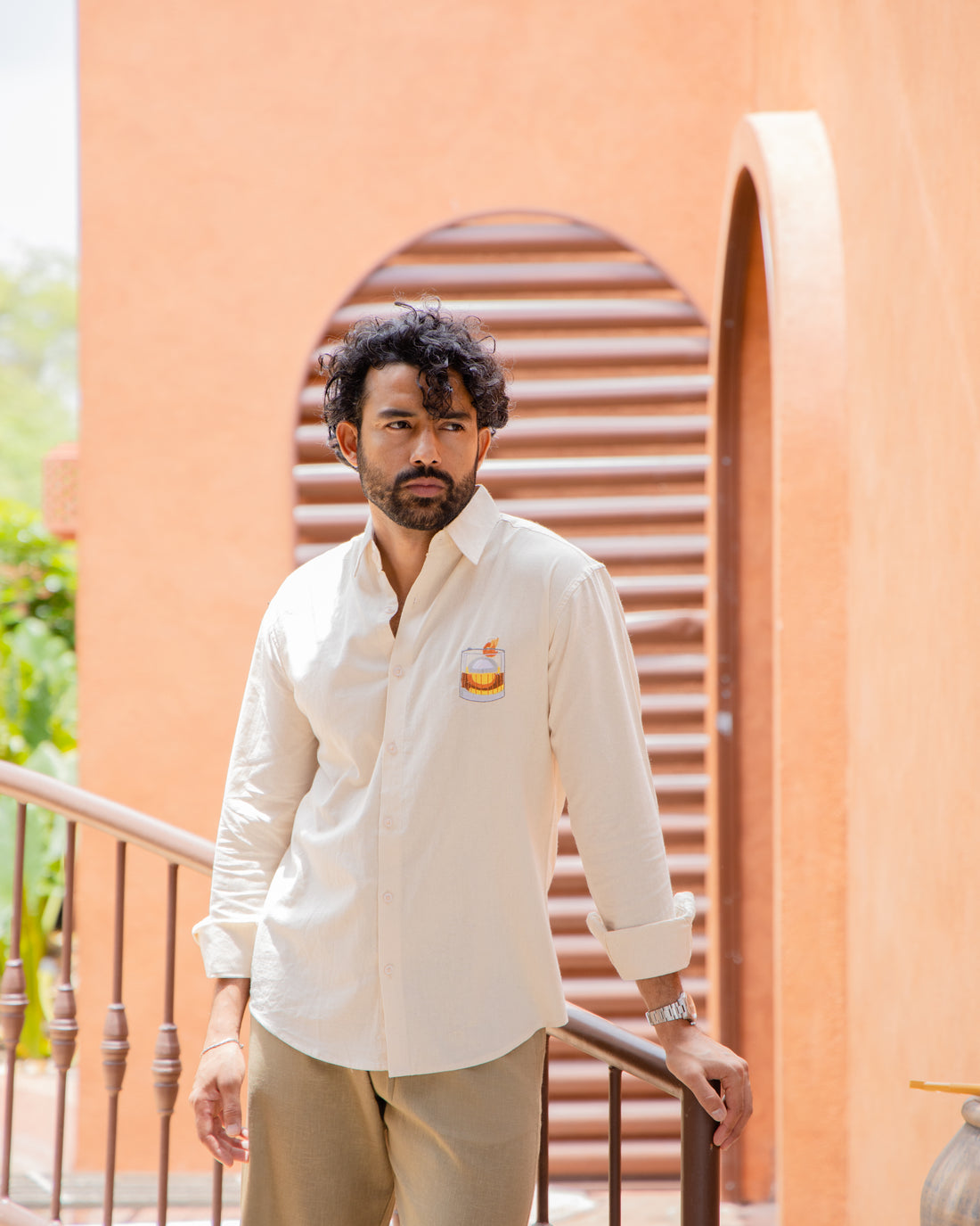 Artistic Whiskey Glass Embroidered Shirt