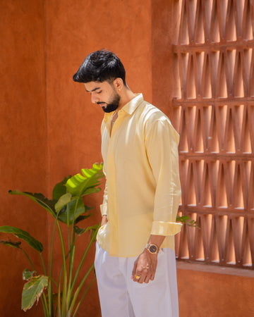 Sunlit Yellow Linen Layered Placket Shirt