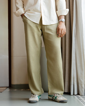 Olive Drawstring Linen Pant