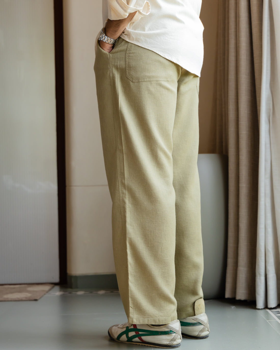 Olive Drawstring Linen Pant