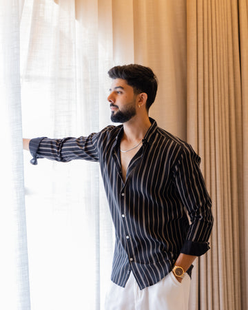 Black Contemporary Stripe Linen Shirt