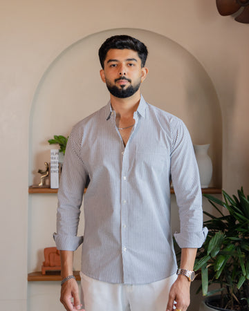 Grey Stripe Poplin Shirt