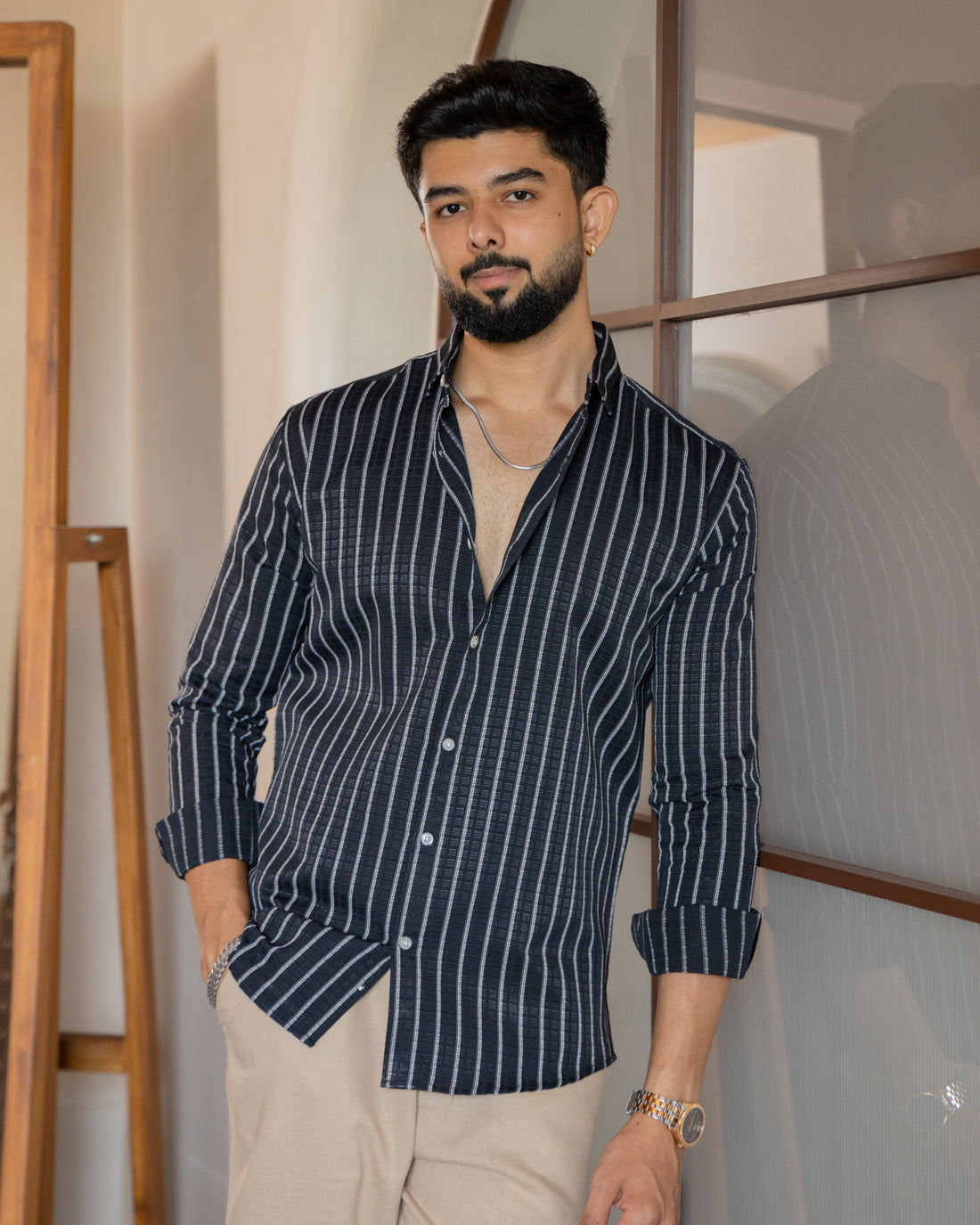 Black Artisan Dobby Stripe Shirt