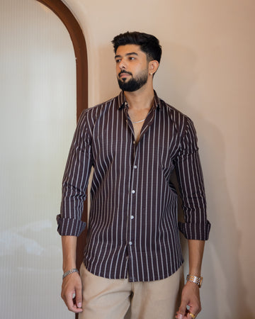 Cocoa Brown Dobby Stripe Shirt