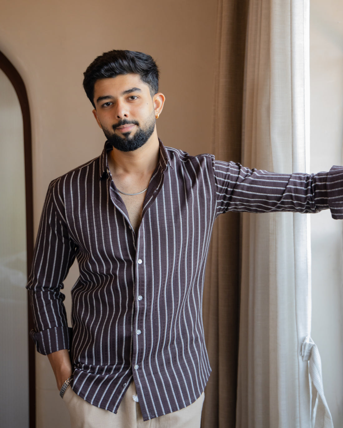Cocoa Brown Dobby Stripe Shirt