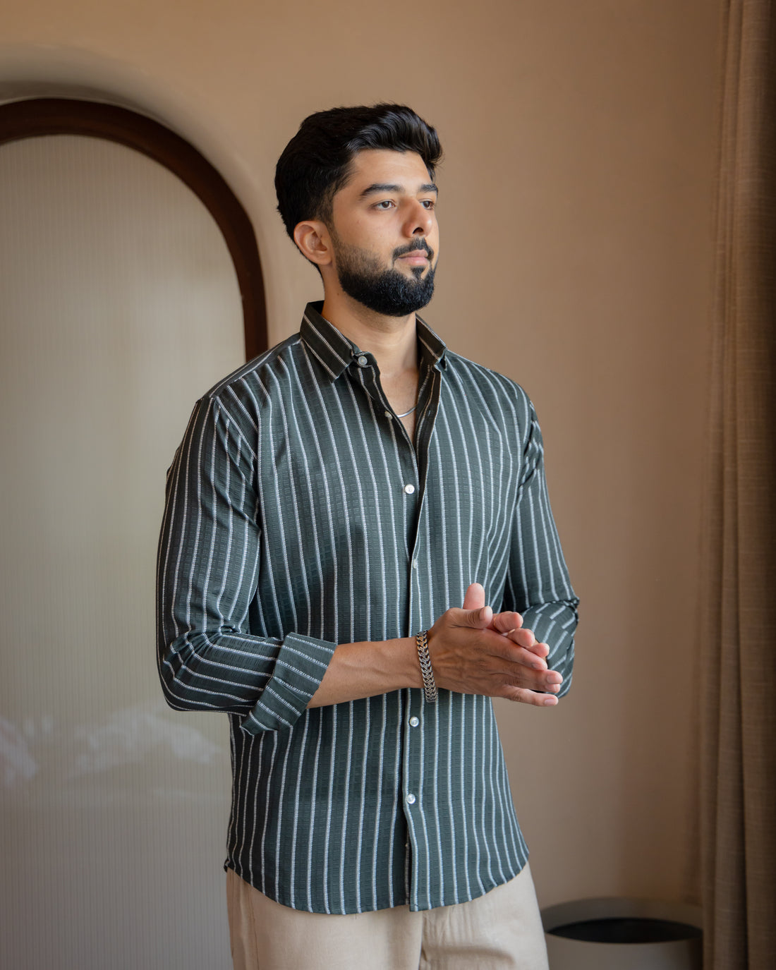 Forest Green Dobby Stripe Shirt