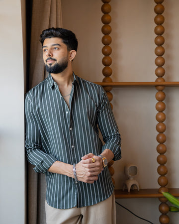 Forest Green Dobby Stripe Shirt
