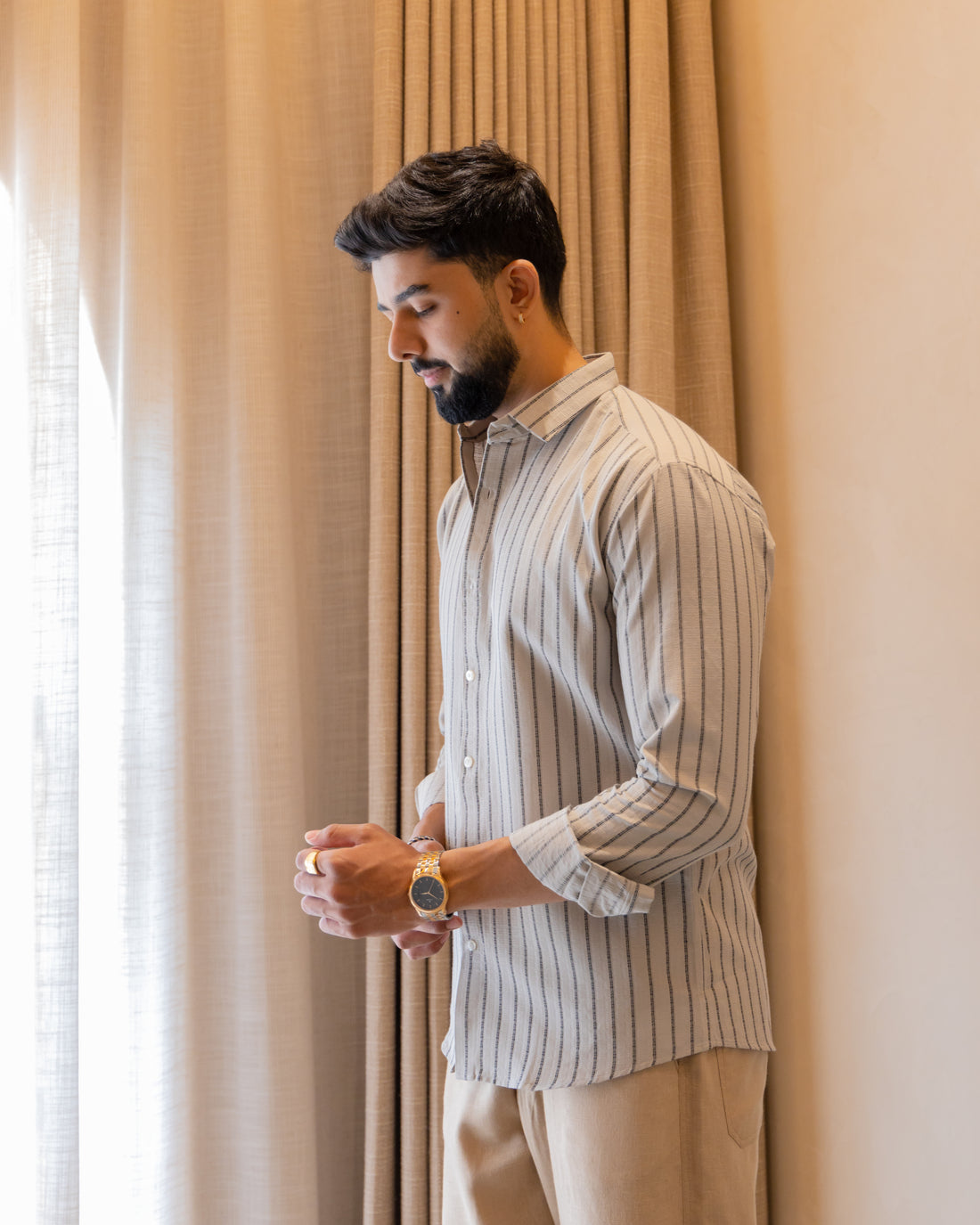 Oatmeal Dobby Stripe Shirt