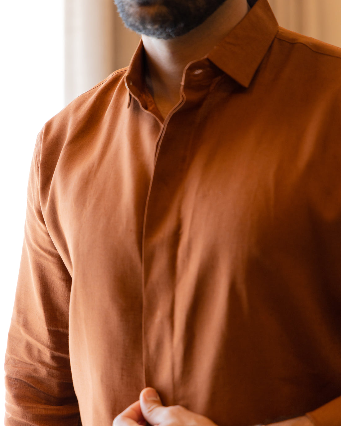 Rust Linen Layered Placket Shirt