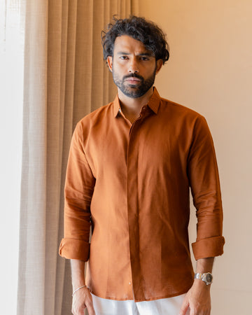 Rust Linen Layered Placket Shirt