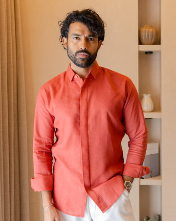Salmon Linen Layered Placket Shirt