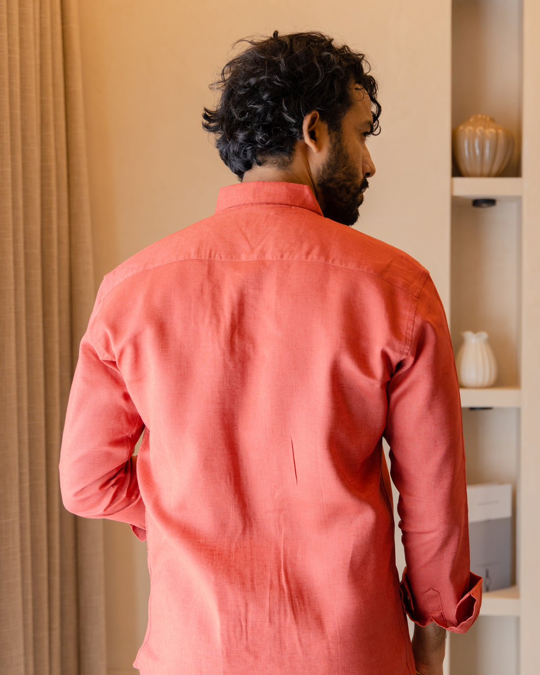 Salmon Linen Layered Placket Shirt