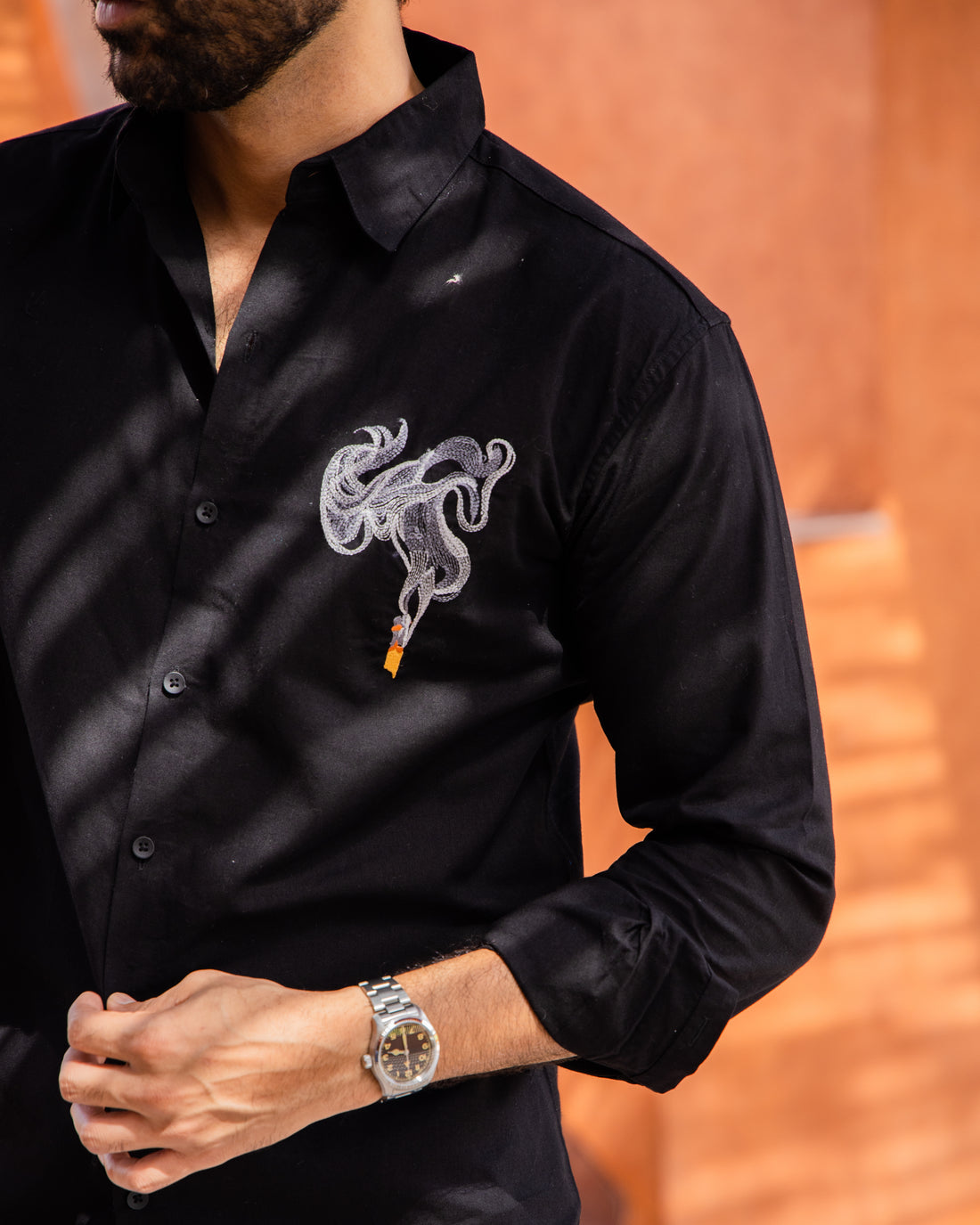 Signature Smoke Embroidered Black Shirt