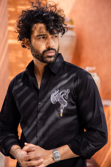 Signature Smoke Embroidered Black Shirt